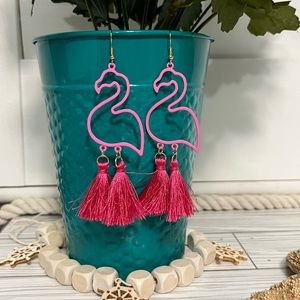 Pink Flamingo Drop Earrings with Tassels